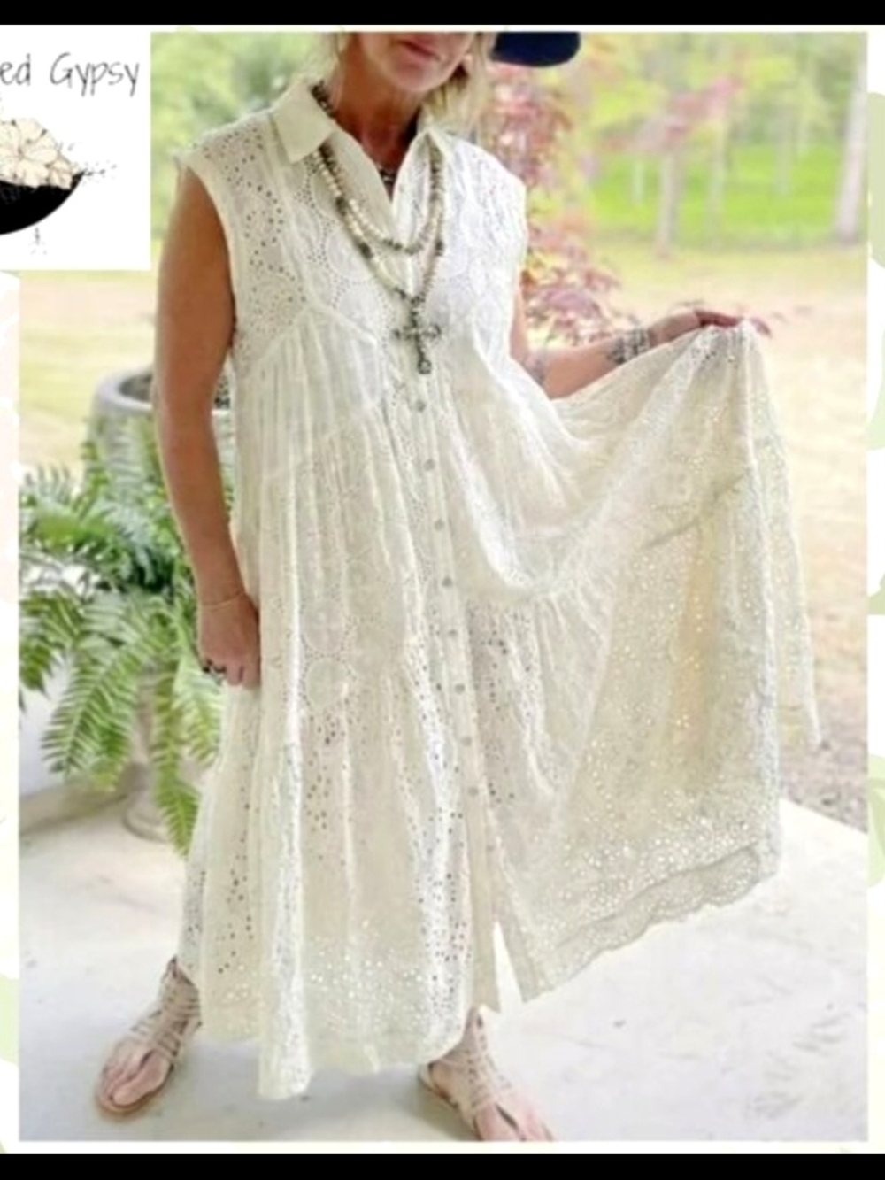 Jaded Gypsy Eyelet Button Down Dress / Duster Sz S/M
